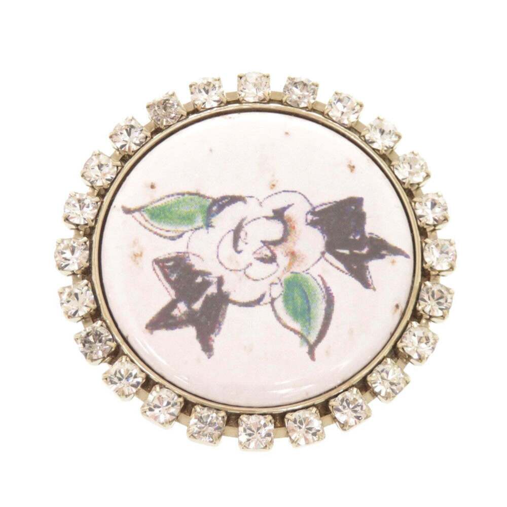 Excellent condition Chanel Camellia design metal rhinestone white brooch 0444...